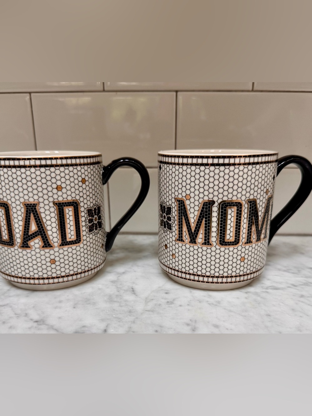 Anthropologie Mom Dad Bistro Tile Mugs Set of 2